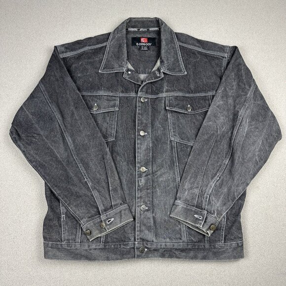 Style Other - VTG Y2K Godbody Denim Trucker Jacket Gray Hip Hop Baggy Luxury Denim XXXL